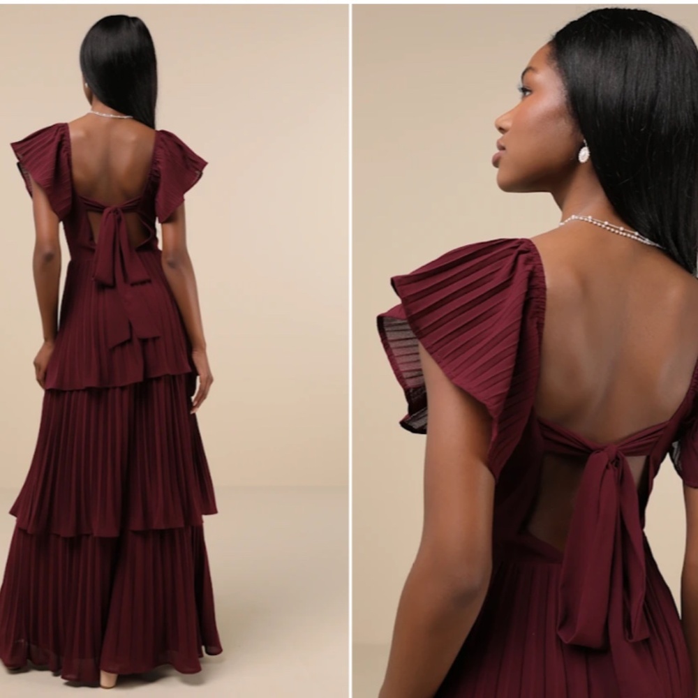 LULUS Sexy Prom Wedding Bridesmaid Tiered Ruffles Flowy Elegant Maxi Dress - Picture 5 of 5